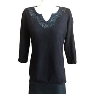 Carolyn‎ Taylor Black Embellished 3/4 Sleeve Knit Top